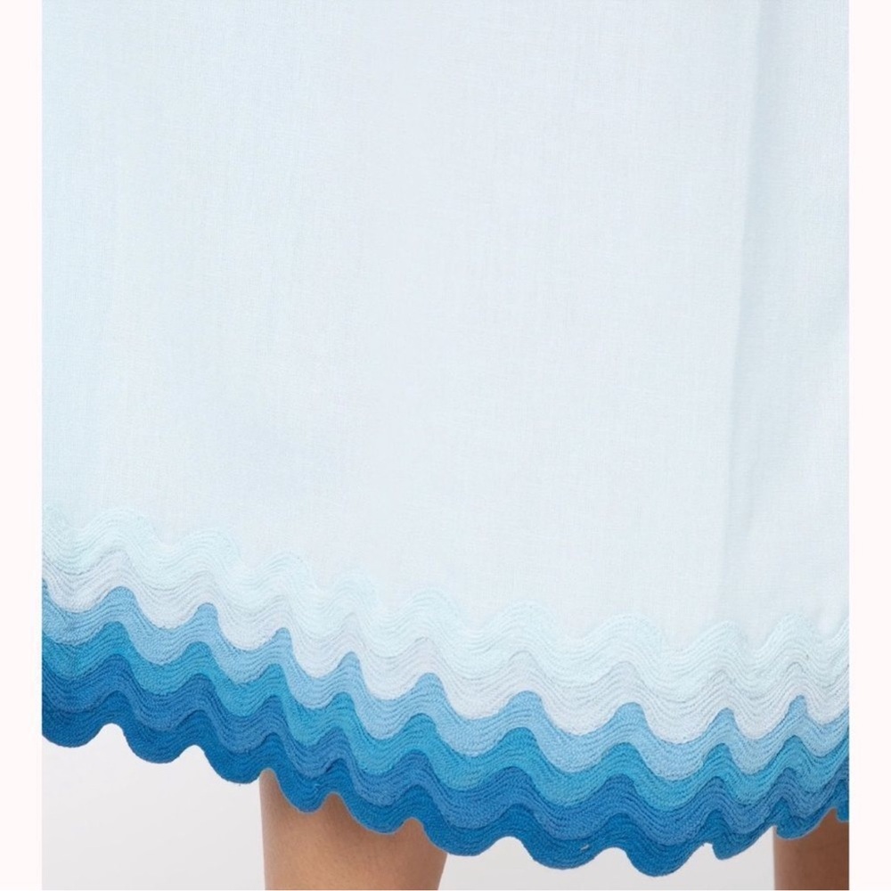 Juliet Dunn Tie Shoulder Dress Midi Tonal Cotton Ric Rac Blue Size Medium - Picture 2 of 9